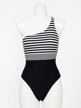 Tommy Bahama Black and White Striped One Piece Swimsuit